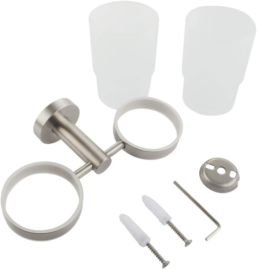 Double Toothbrush Holder Stainless Steel Wall-Mounted Organizer for Bathrooms