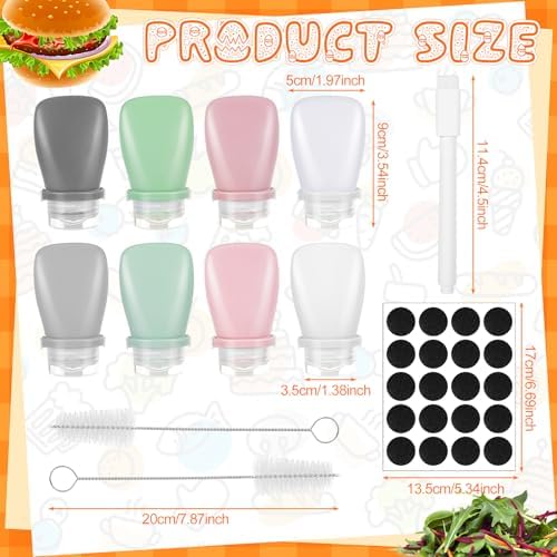 8 Pack Mini Silicone Salad Dressing Squeeze Bottles - Portable Leakproof Sauce Containers