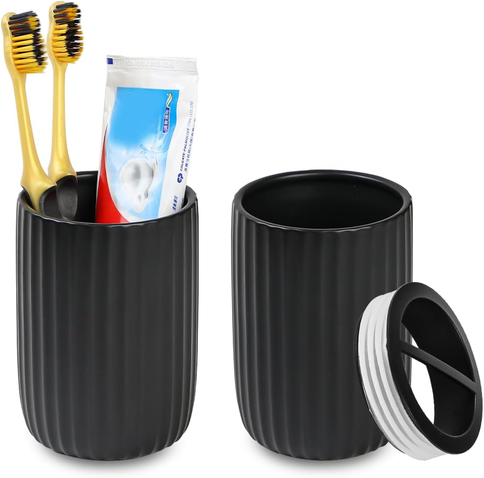 Matte Black Ceramic Toothbrush Holders Set for Bathrooms