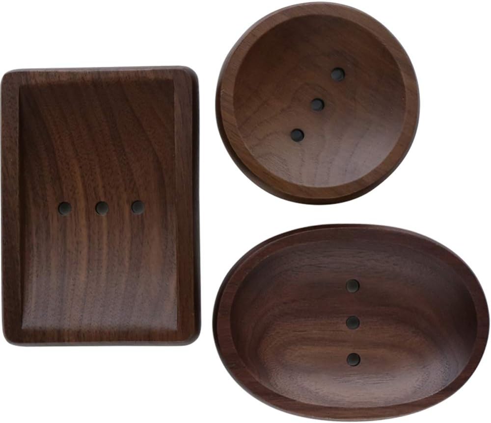 Natural Wooden Soap Dish Black walnut bar soap holder with draining tray