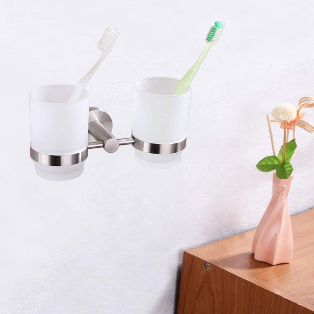 Double Toothbrush Holder Stainless Steel Wall-Mounted Organizer for Bathrooms