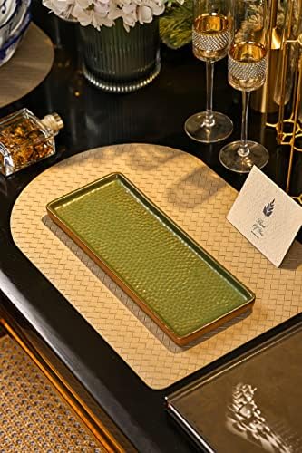 GaLouRo Vanity Tray with Brown Trim Premium Stoneware for Bath Organization