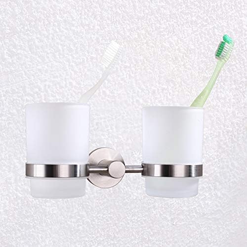 Double Toothbrush Holder Stainless Steel Wall-Mounted Organizer for Bathrooms