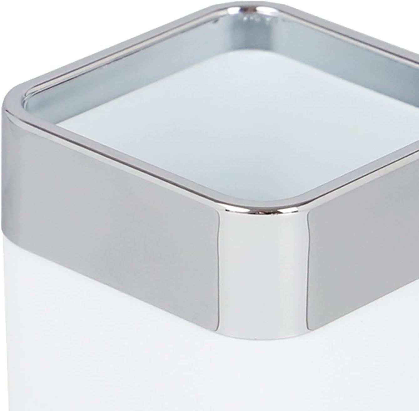 Stylish 10 oz Square Matte White with Chrome Trim Resistant Plastic Bathroom Cup