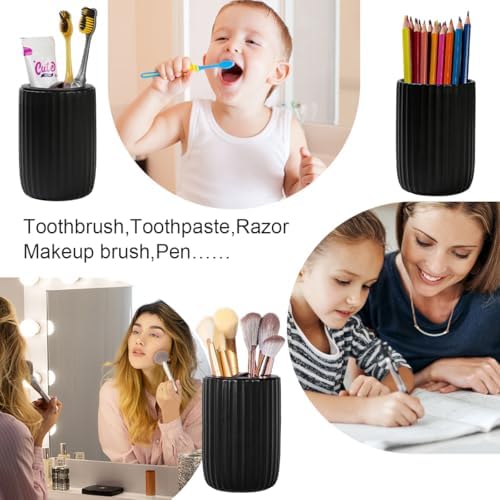 Matte Black Ceramic Toothbrush Holders Set for Bathrooms