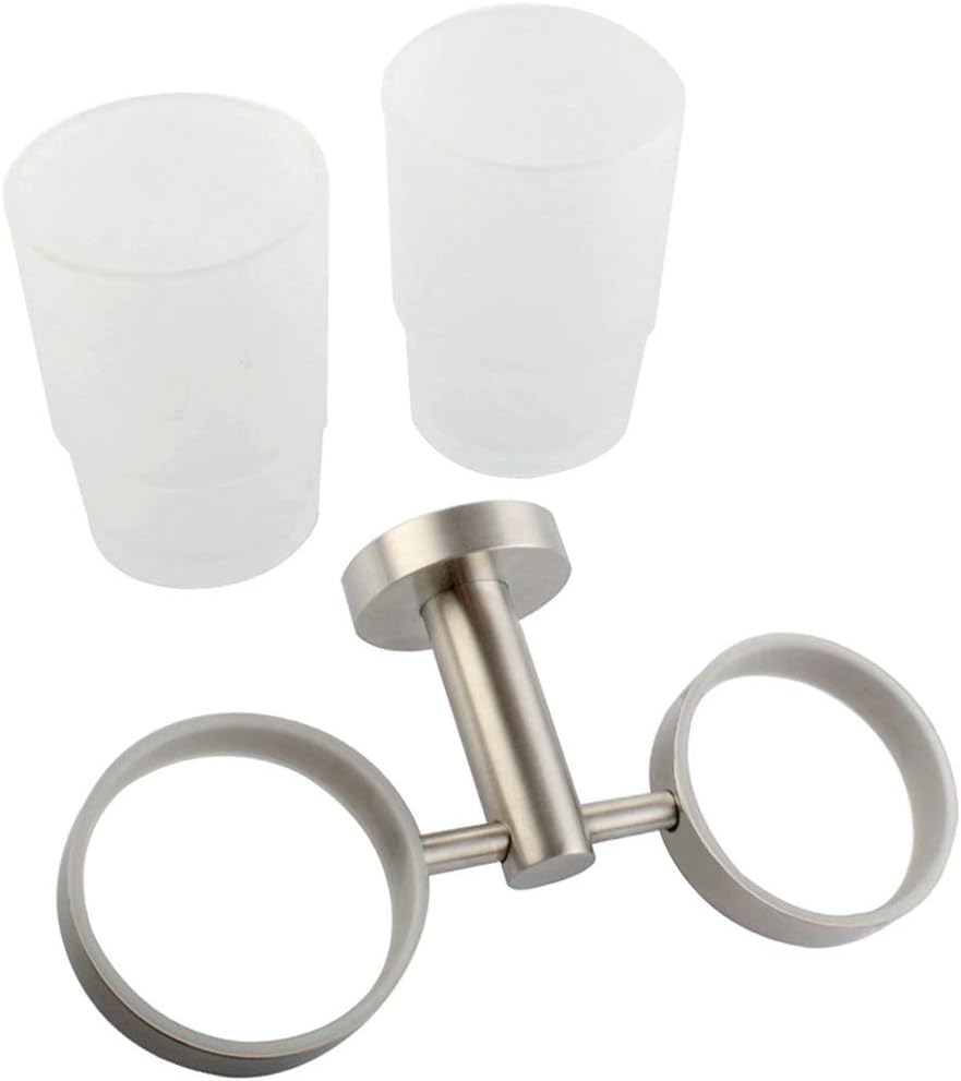Double Toothbrush Holder Stainless Steel Wall-Mounted Organizer for Bathrooms