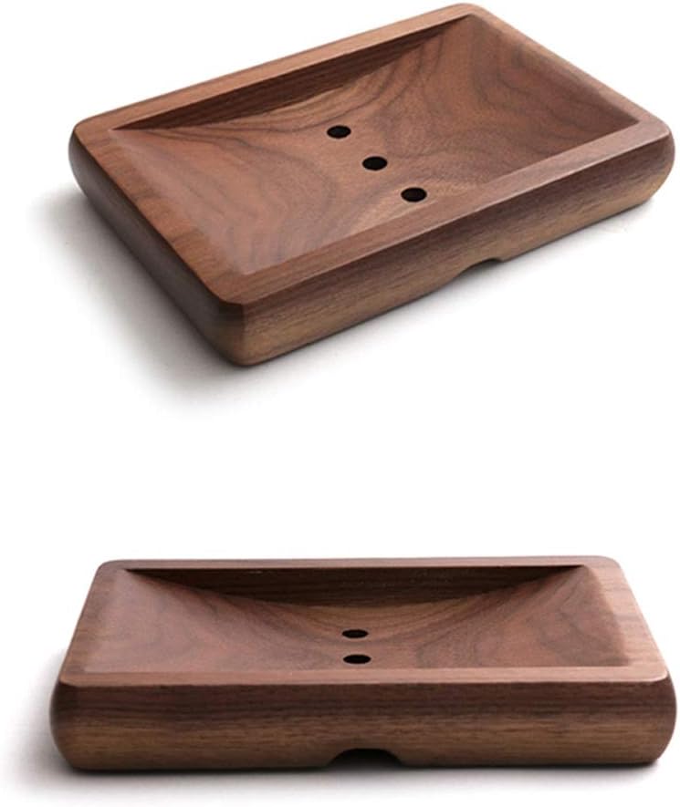 Natural Wooden Soap Dish Black walnut bar soap holder with draining tray