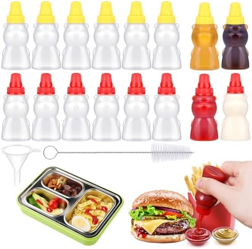 16Pcs Mini Condiment Squeeze Bottles for Lunch Box