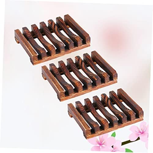 3pcs Wooden Soap Dish Natural Drain Soap Rack for Bath Kitchen