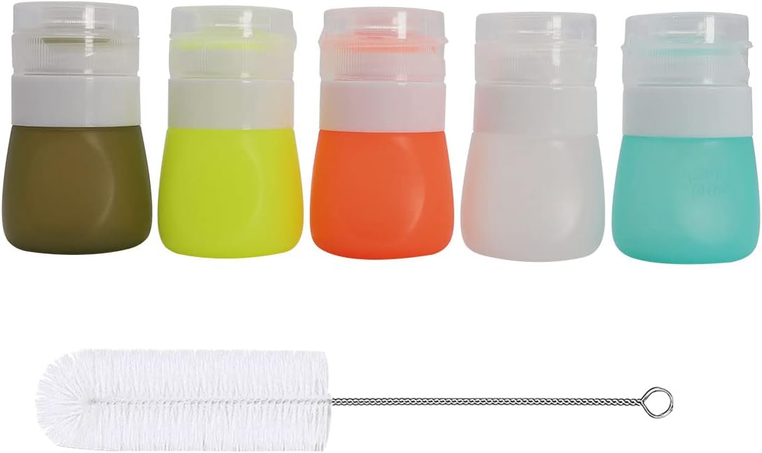 5-Pack 13oz Silicone Salad Dressing Bottles with Cleaning Brush