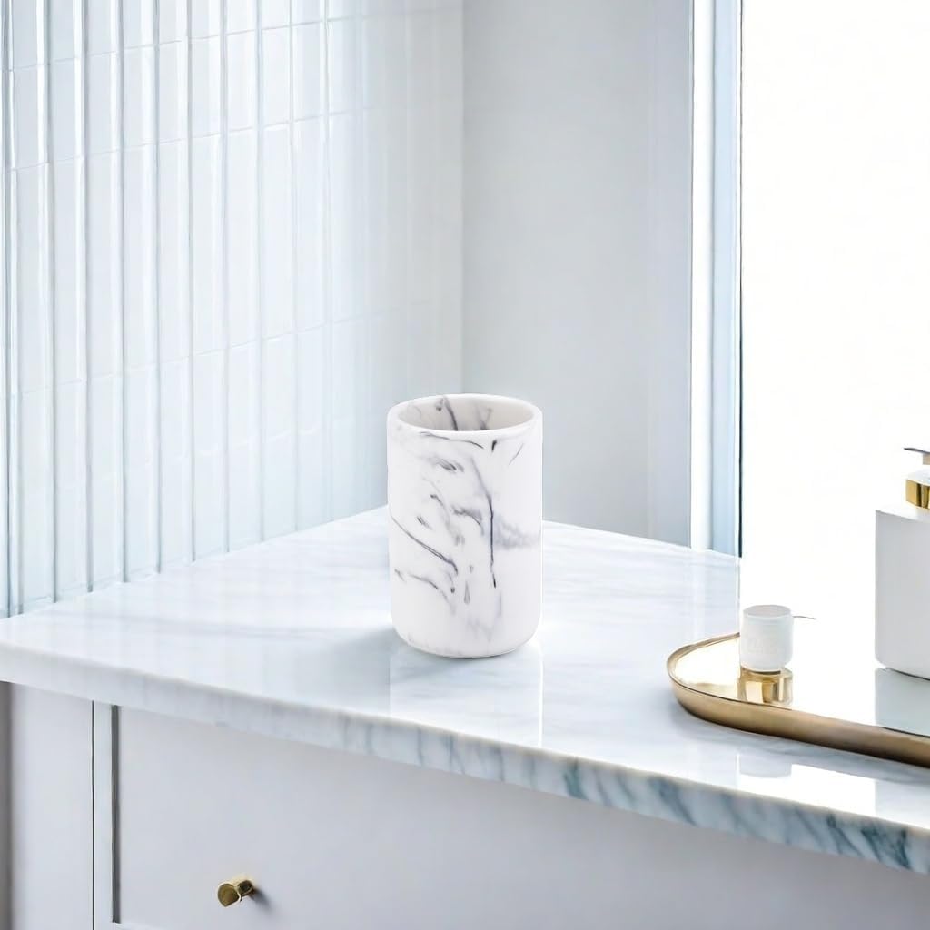 Rzoeox Premium Marble Bath Tumbler Cup Resin with White Marble Look