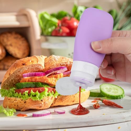 4-Piece Set of Silicone Condiment Squeeze Bottles for Lunch Boxes
