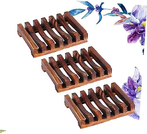 3pcs Wooden Soap Dish Natural Drain Soap Rack for Bath Kitchen