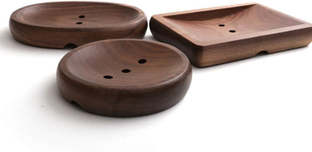 Natural Wooden Soap Dish Black walnut bar soap holder with draining tray