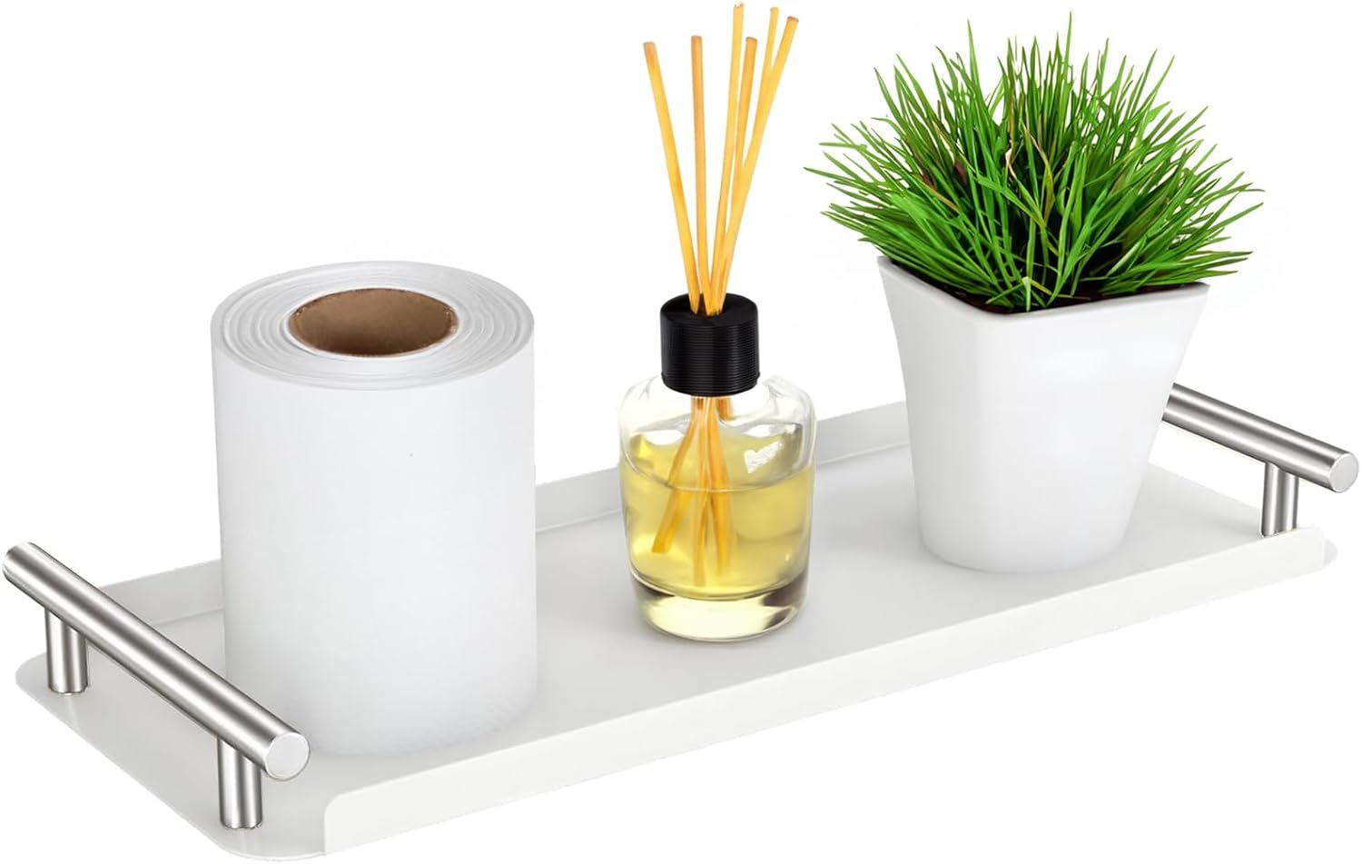 Stylish Handled Stainless Steel Toilet Tank Tray With Storage White Silver Option