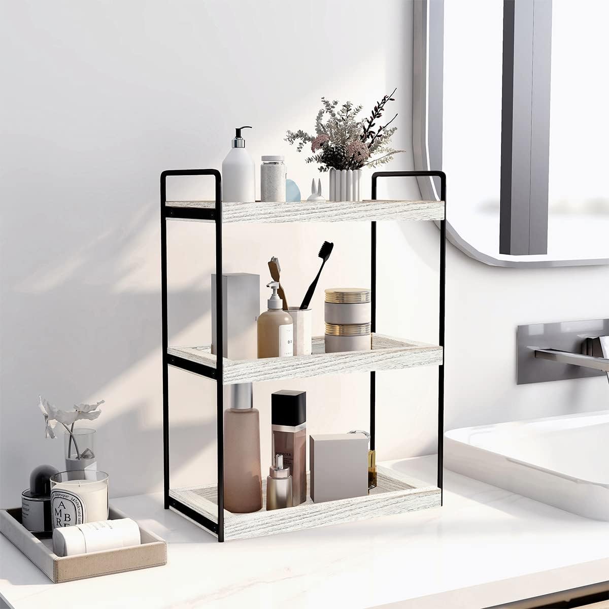 Dorhors 3-Tier Bathroom Counter Organizer Rustic White