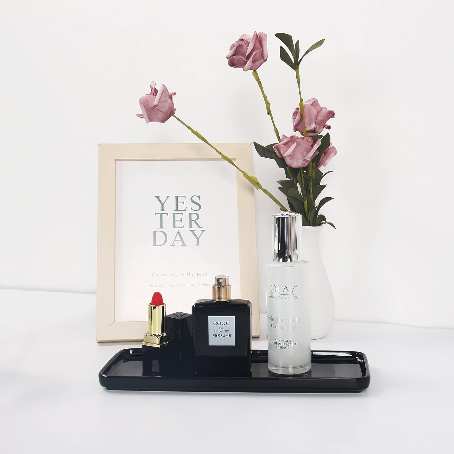 Floatant Small Black Ceramic Vanity Tray for Bathroom Bedroom Large