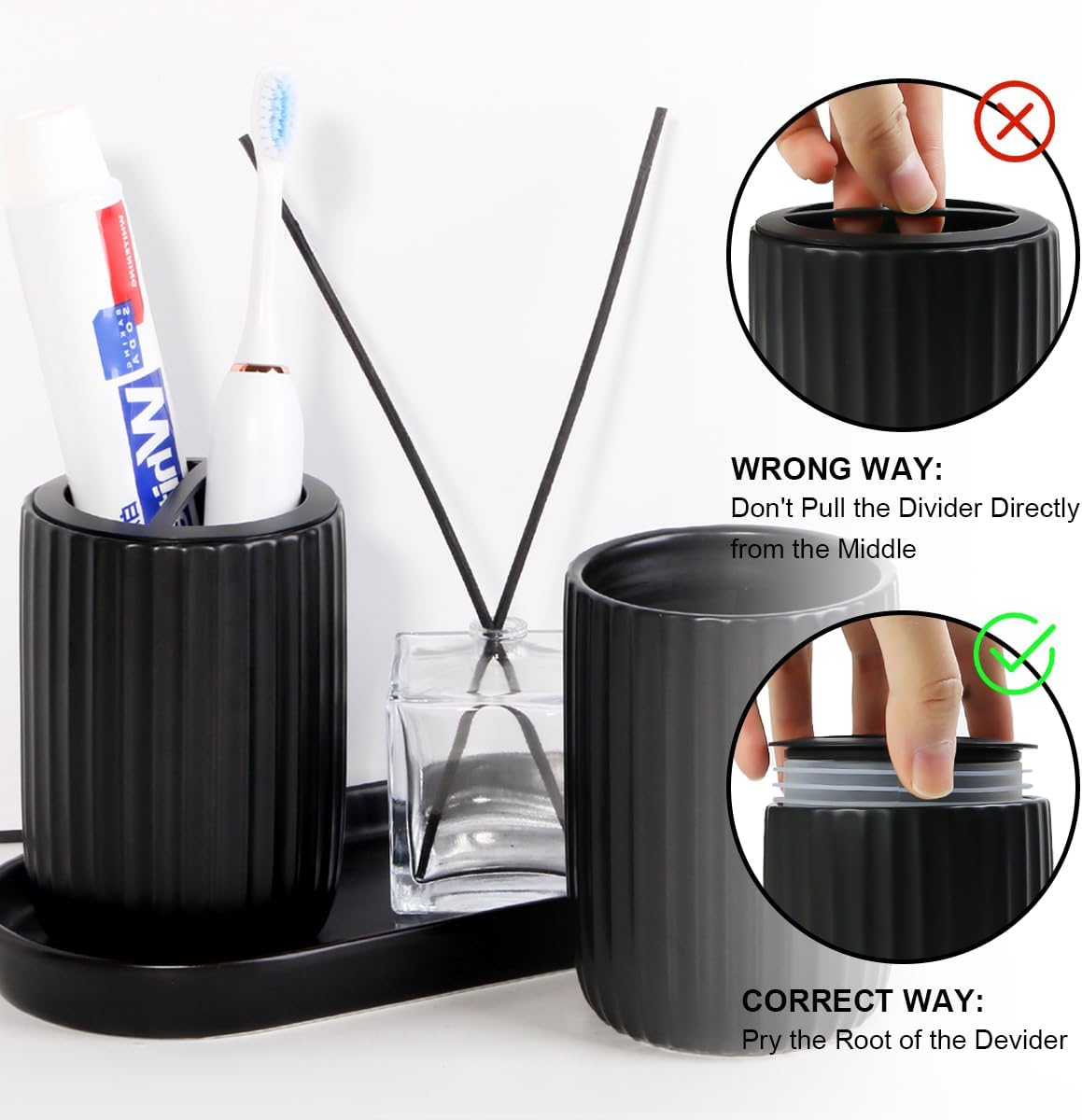 Matte Black Ceramic Toothbrush Holders Set for Bathrooms