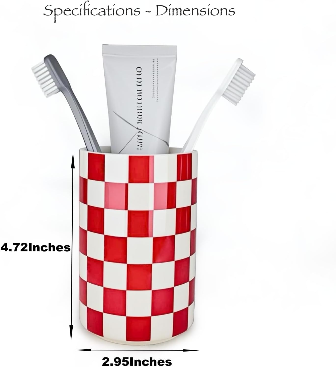 Red Checkered Ceramic Toothbrush Holder