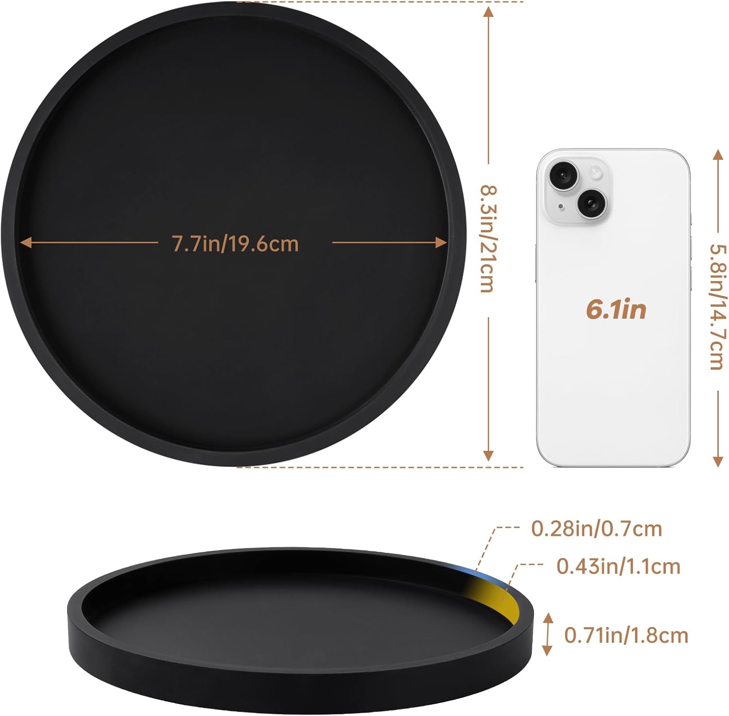 NiHome Thickened Silicone Vanity Organizer Tray Black