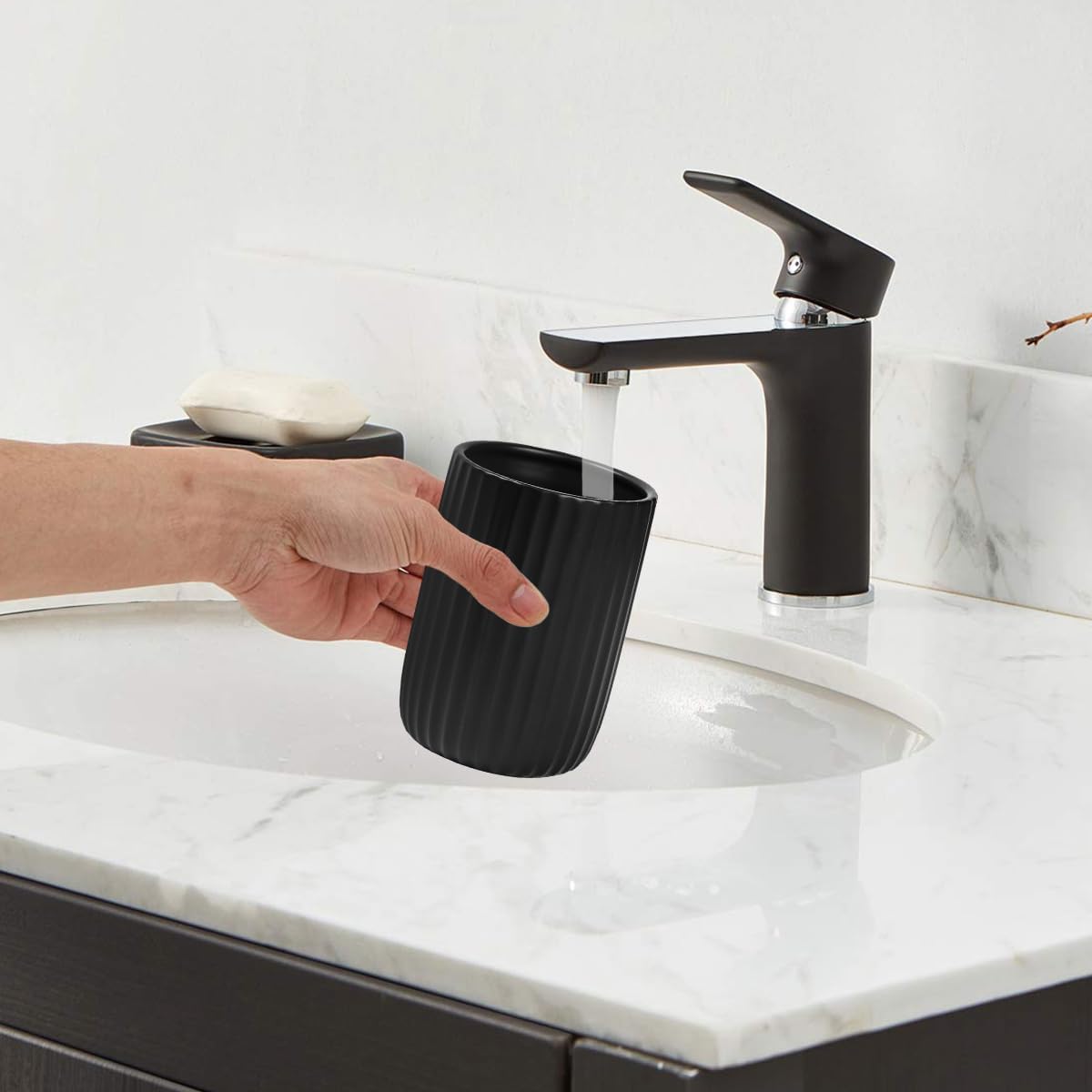 Matte Black Ceramic Toothbrush Holders Set for Bathrooms