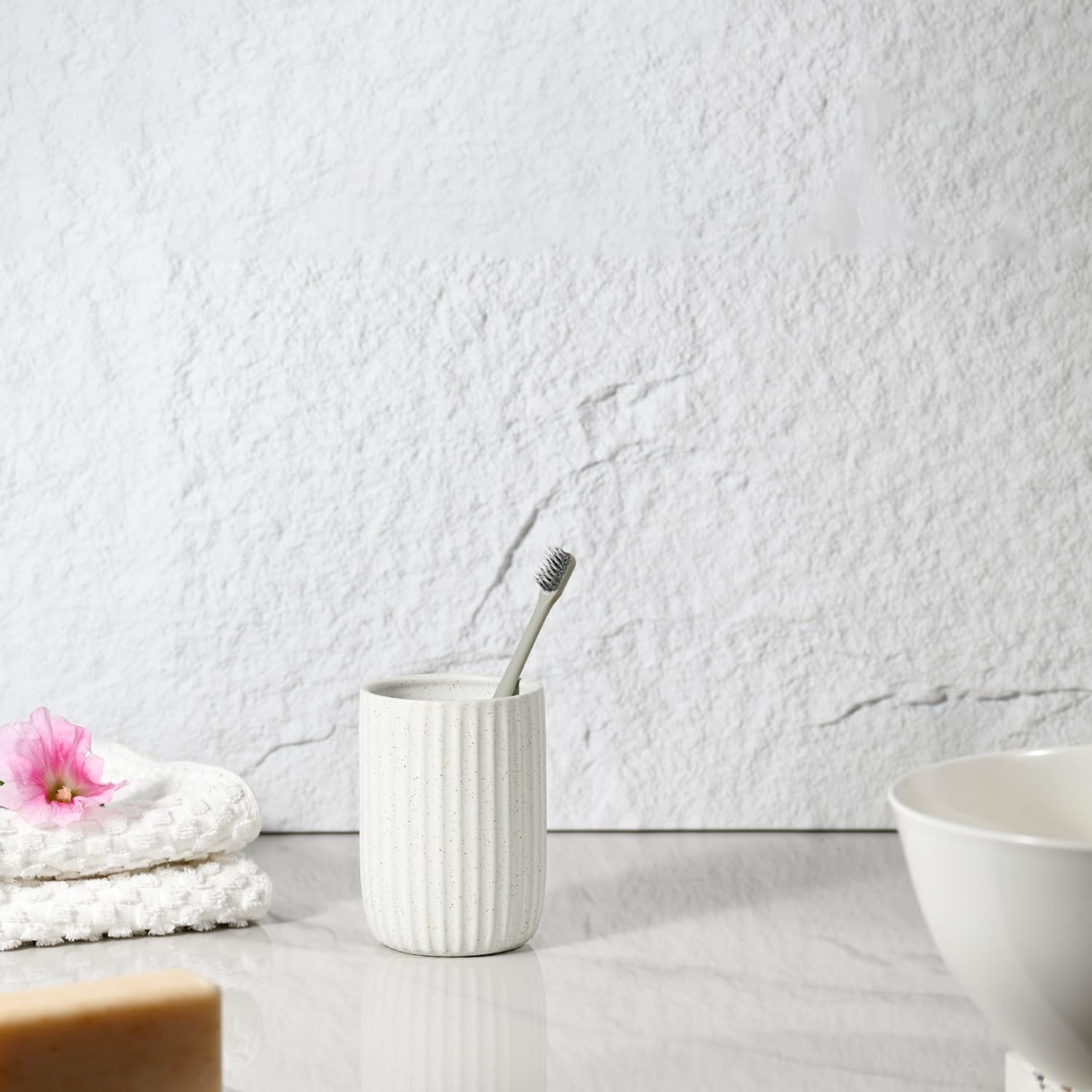 Elegant Design Speckled Matte White Ceramic Toothbrush Holder