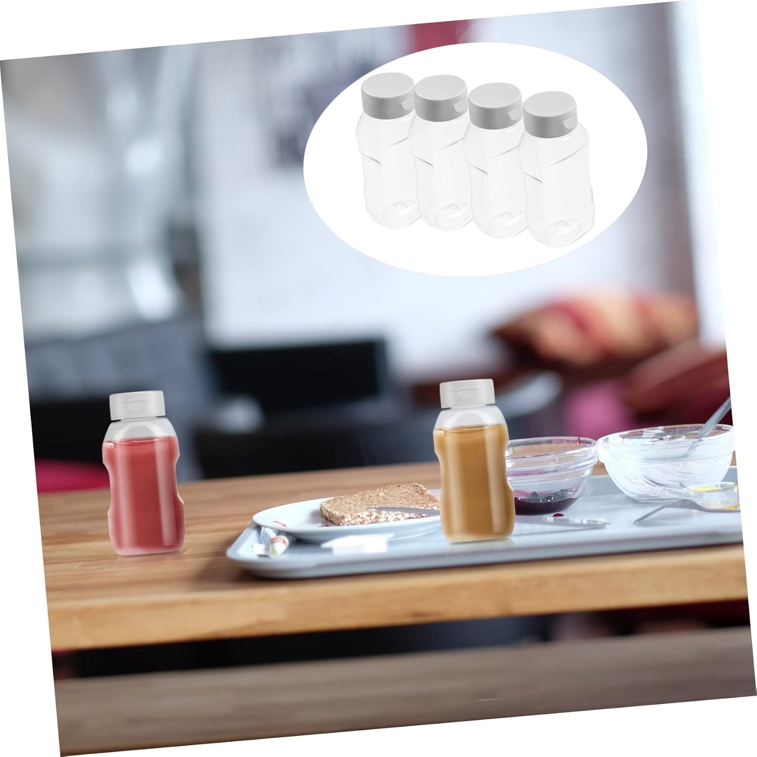 4-Piece Condiment Squeeze Bottles with Caps