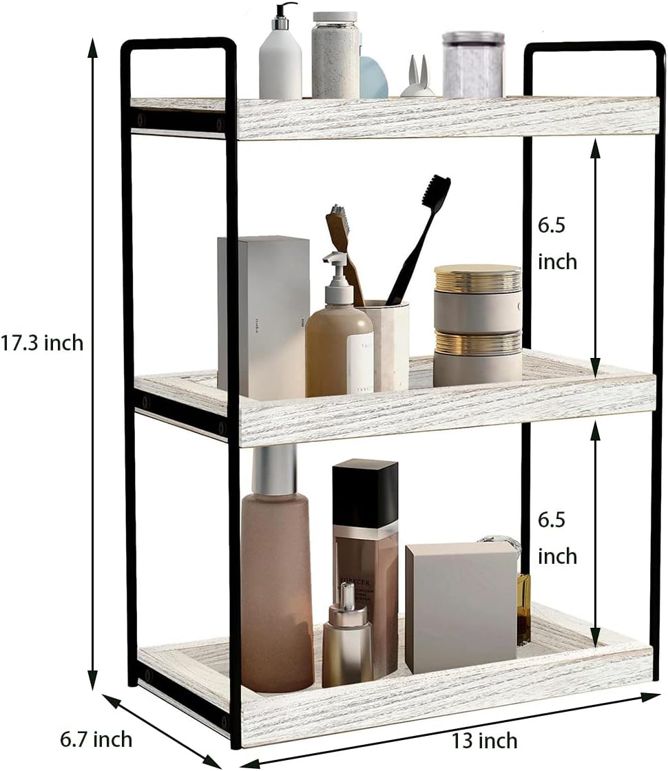 Dorhors 3-Tier Bathroom Counter Organizer Rustic White