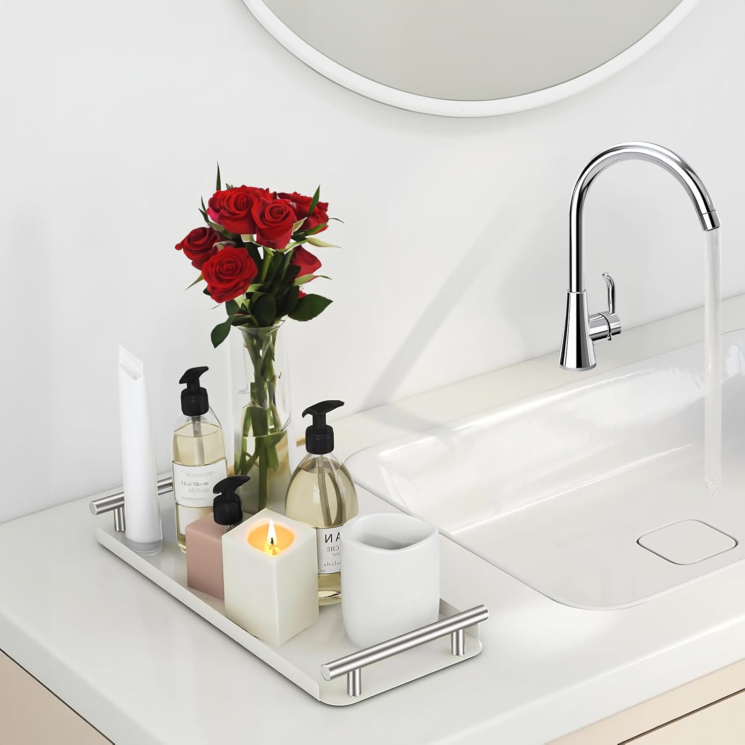 Stylish Handled Stainless Steel Toilet Tank Tray With Storage White Silver Option