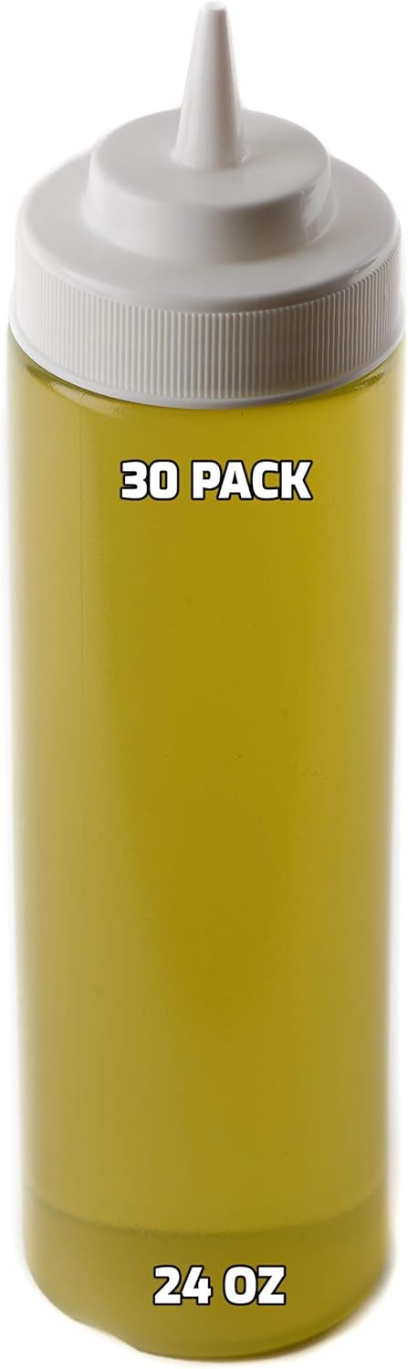 EcoQuality 24oz Squeeze Bottle Set 30 Pack BPA-Free Reusable Dishwasher Safe