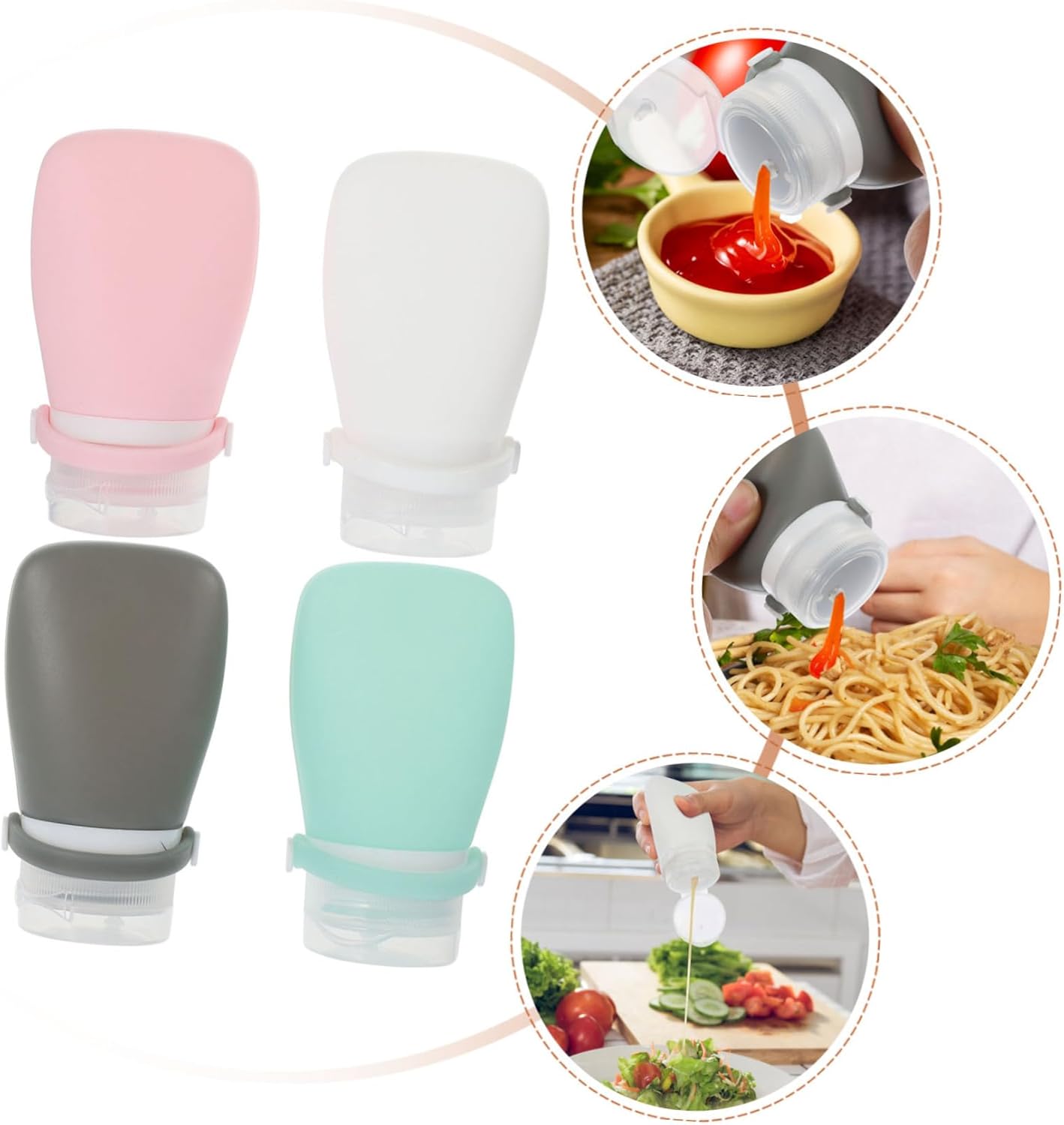 4 Piece Leak-Proof Squeeze Condiment Bottles Set Perfect for Cooking Entertaining