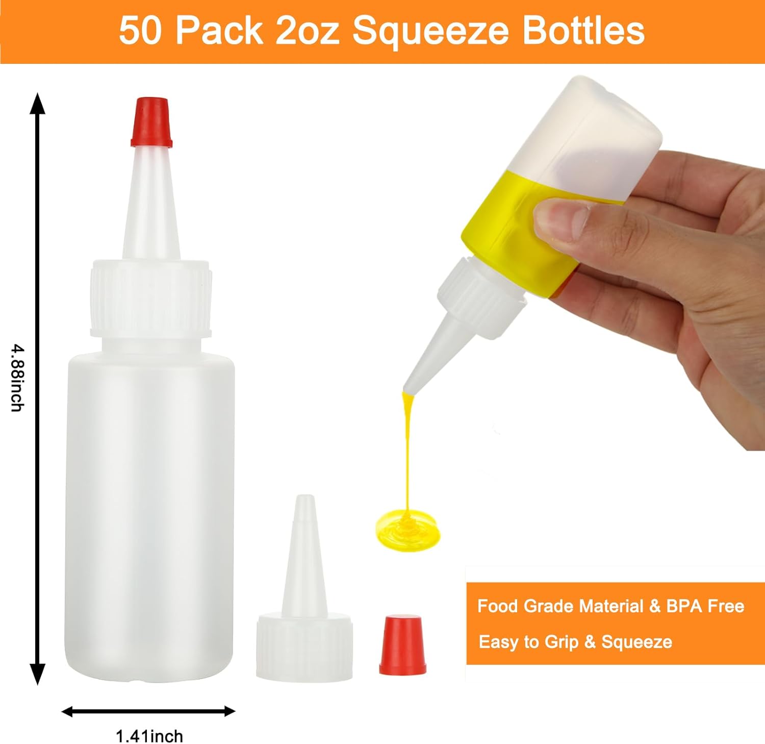 Acrux750-Pack 2 oz Plastic Condiment Squeeze Bottles Durable Leak-Proof
