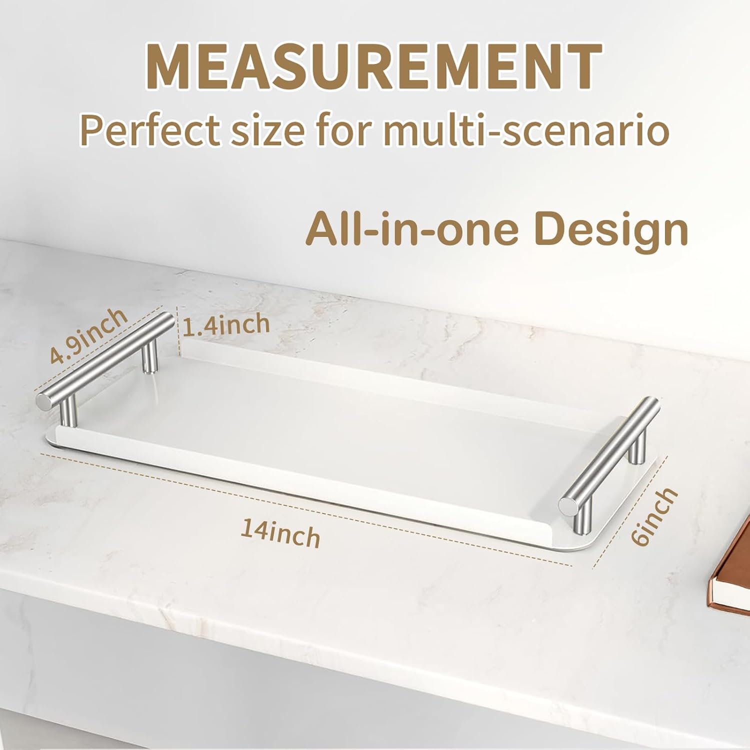 Stylish Handled Stainless Steel Toilet Tank Tray With Storage White Silver Option