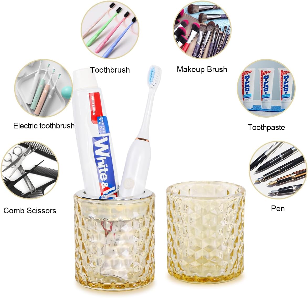 Thick Glass Toothbrush Holder with Silver Divider