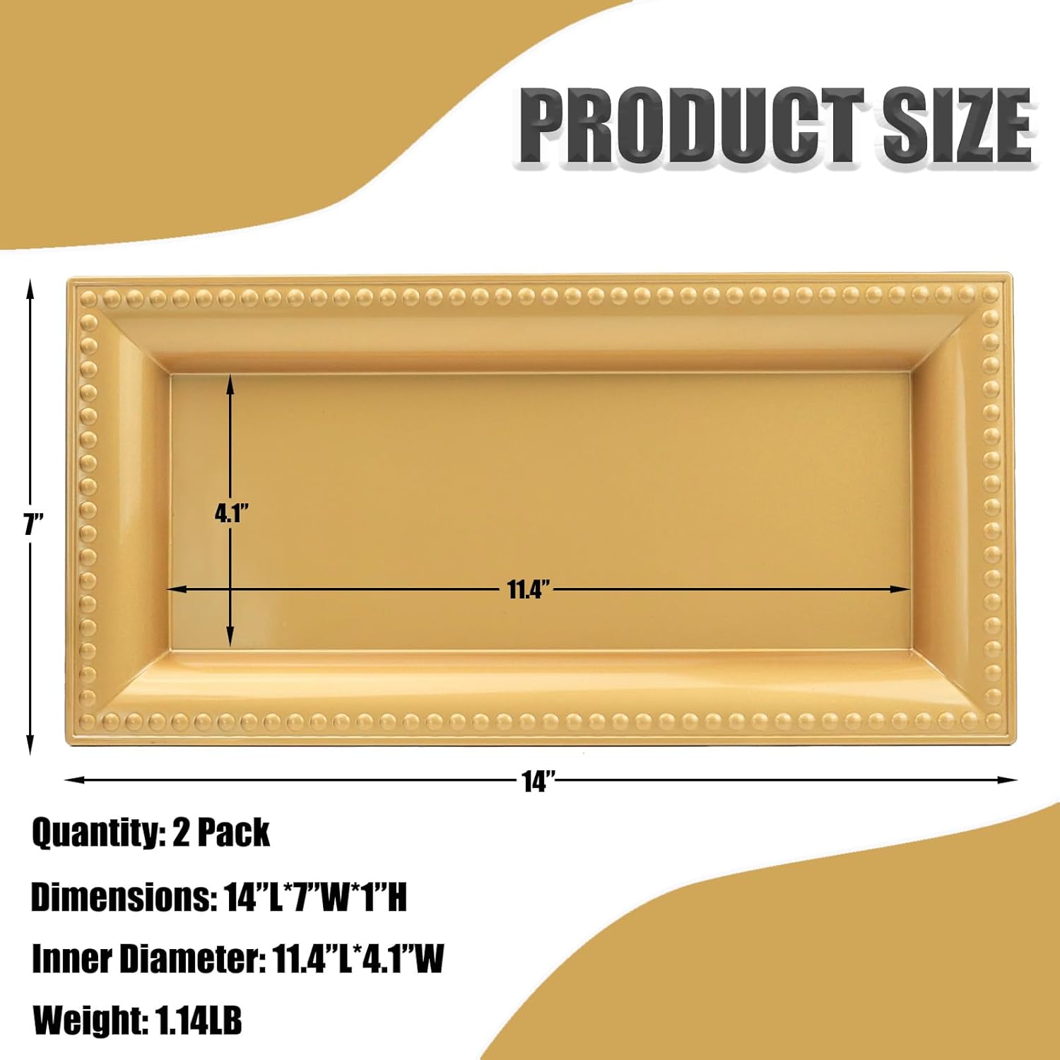 Versatile 2-Pack Gold Bathroom Vanity Tray for Organization