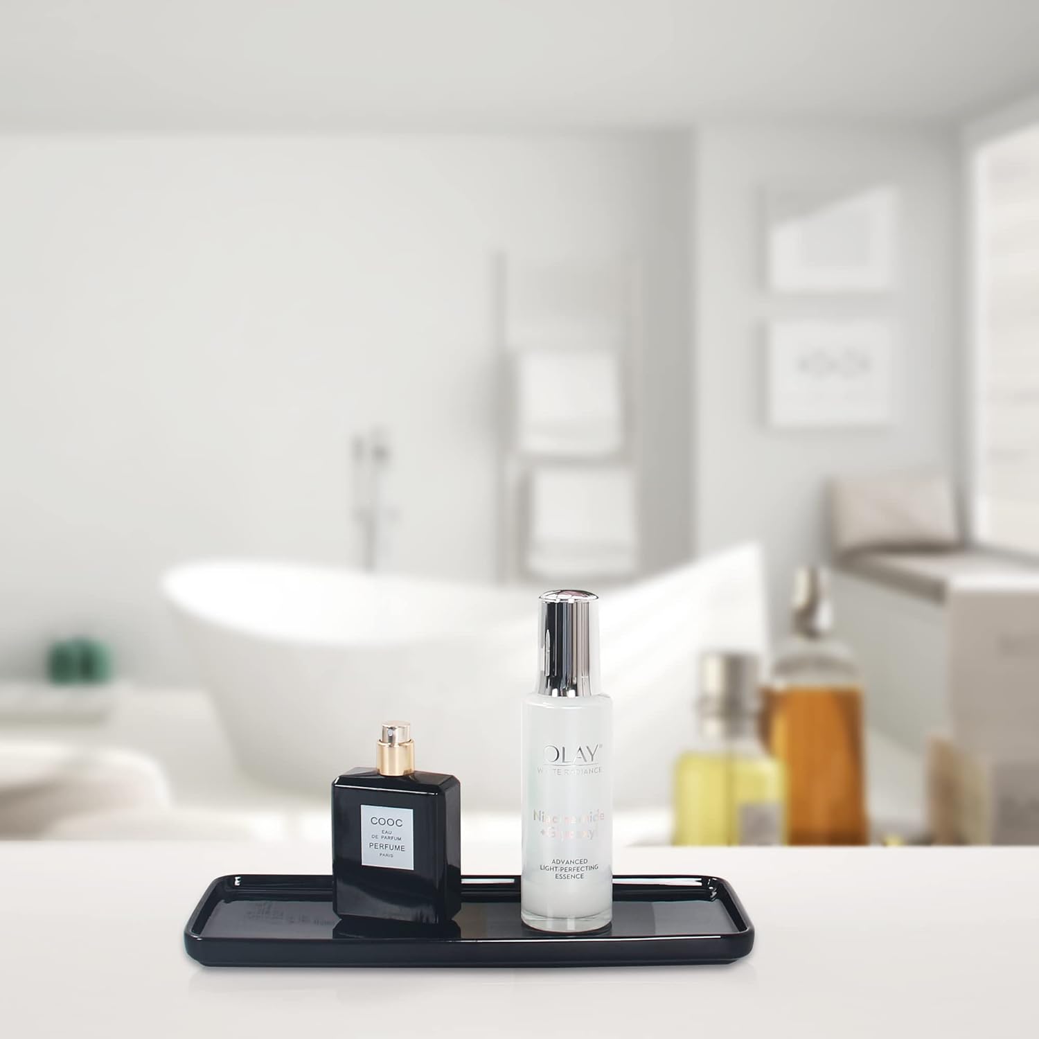 Floatant Small Black Ceramic Vanity Tray for Bathroom Bedroom Large