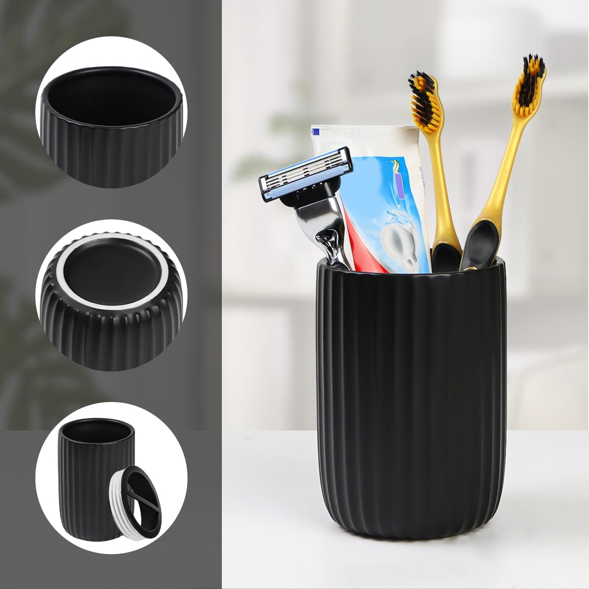Matte Black Ceramic Toothbrush Holders Set for Bathrooms