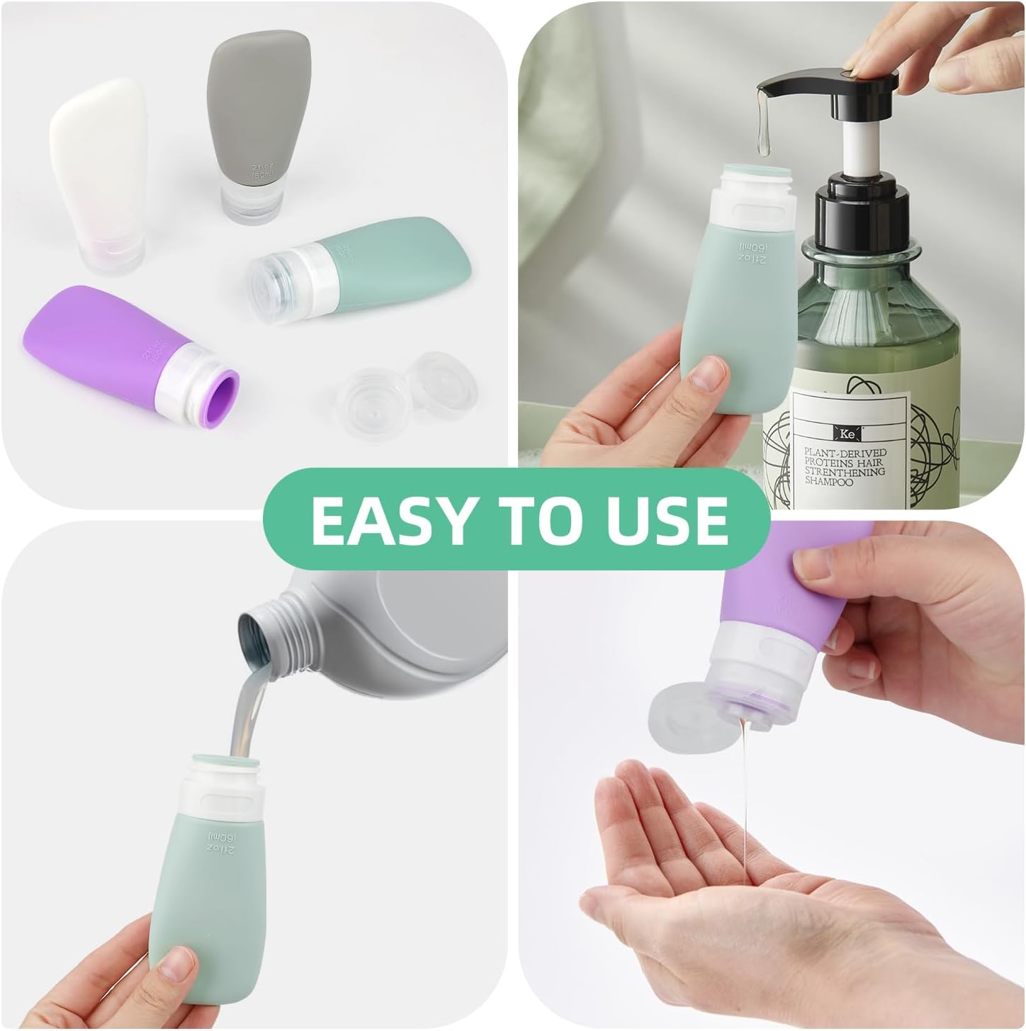 4-Piece Set of Silicone Condiment Squeeze Bottles for Lunch Boxes