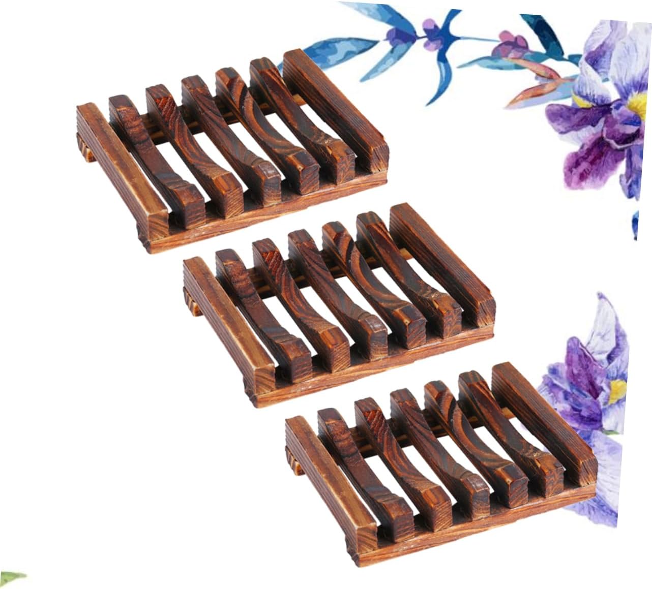 3pcs Wooden Soap Dish Natural Drain Soap Rack for Bath Kitchen