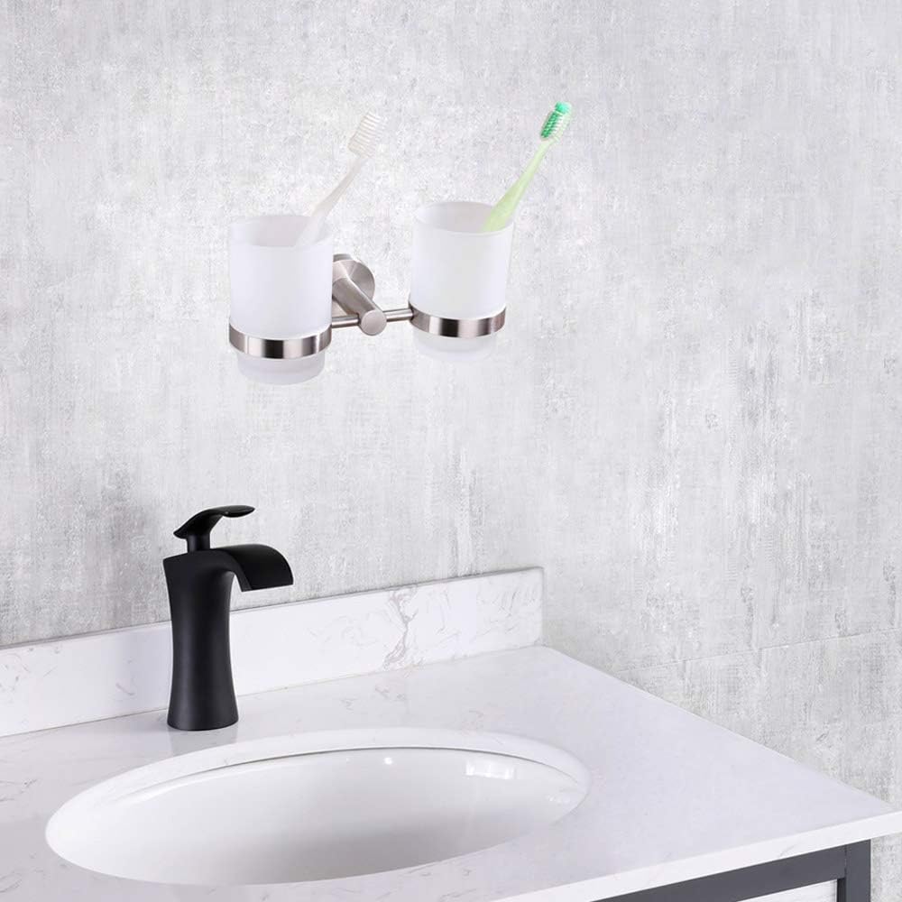 Double Toothbrush Holder Stainless Steel Wall-Mounted Organizer for Bathrooms