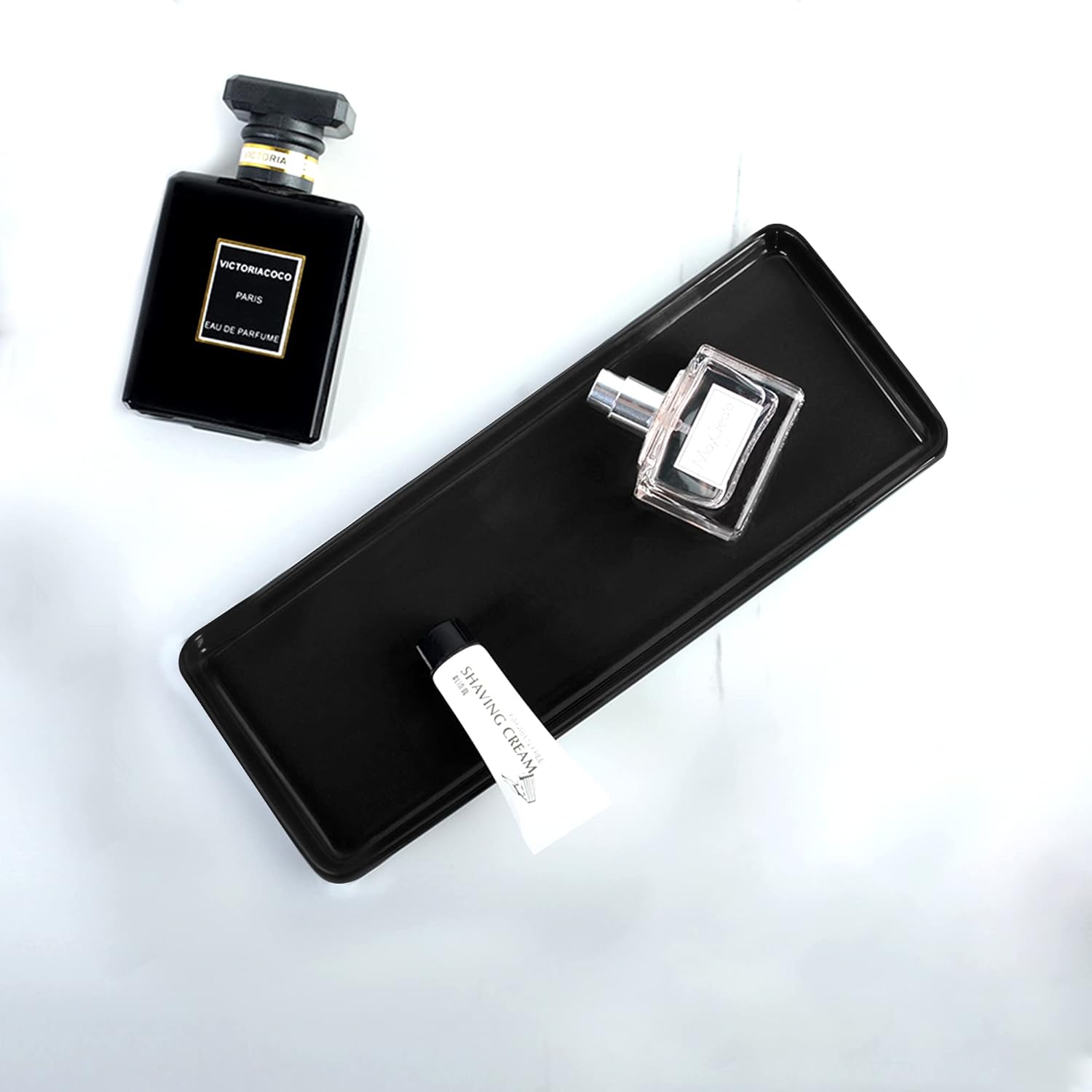 Floatant Small Black Ceramic Vanity Tray for Bathroom Bedroom Large