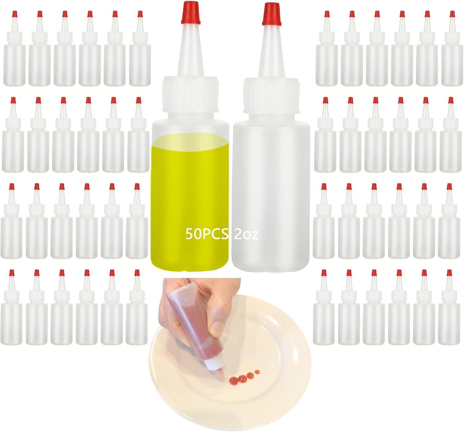 Acrux750-Pack 2 oz Plastic Condiment Squeeze Bottles Durable Leak-Proof