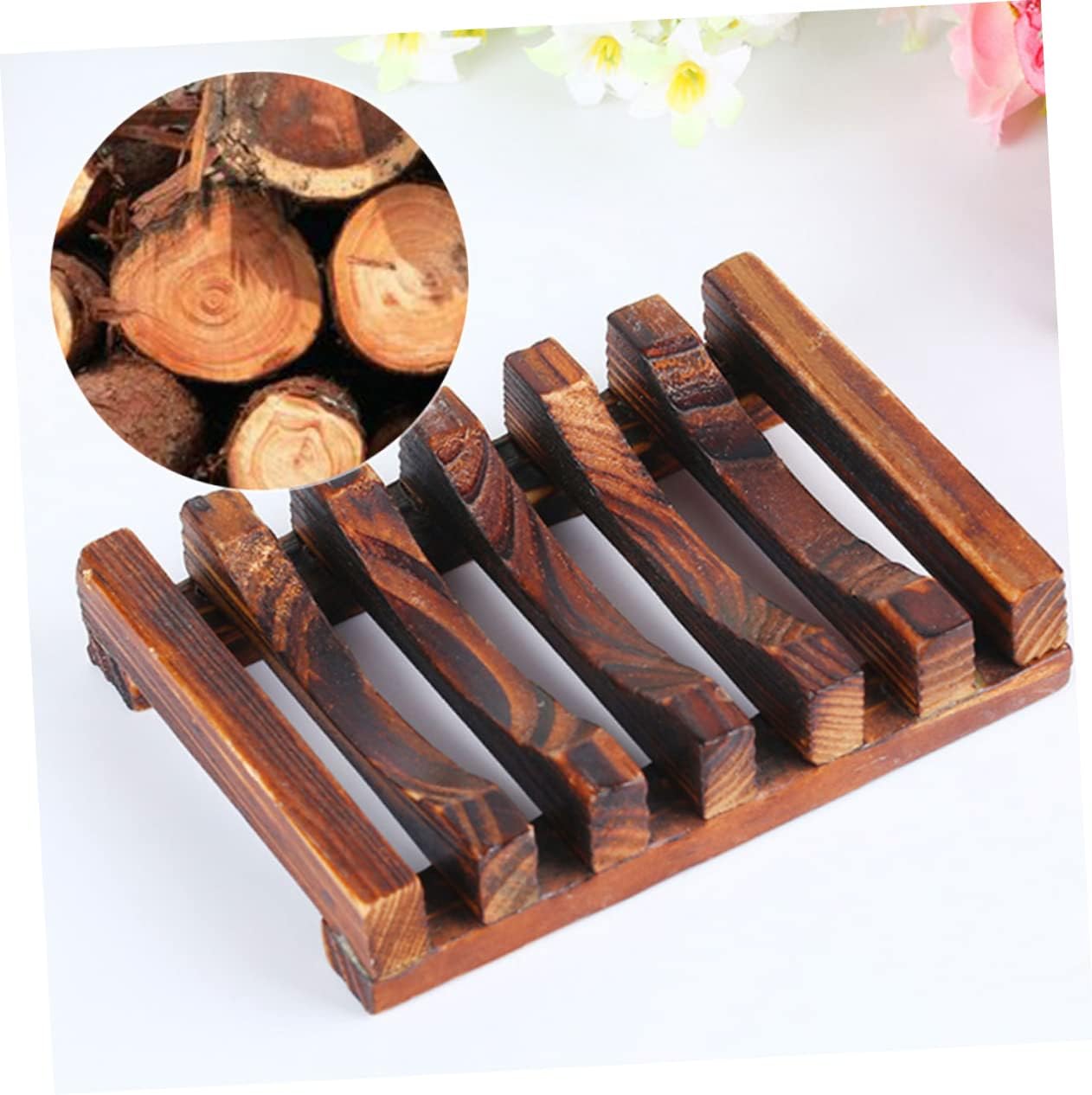 3pcs Wooden Soap Dish Natural Drain Soap Rack for Bath Kitchen