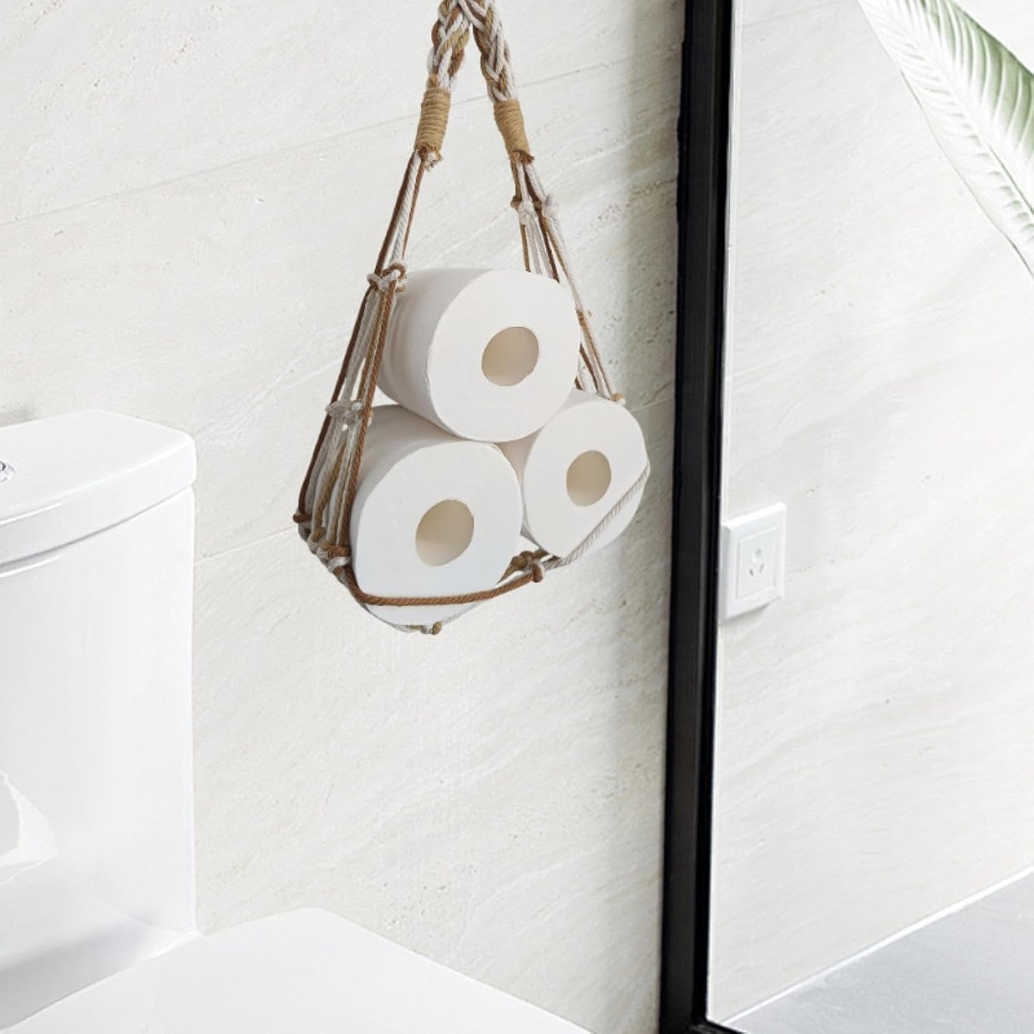 Stylish Brown White Wall Hanging Toilet Paper Organizer