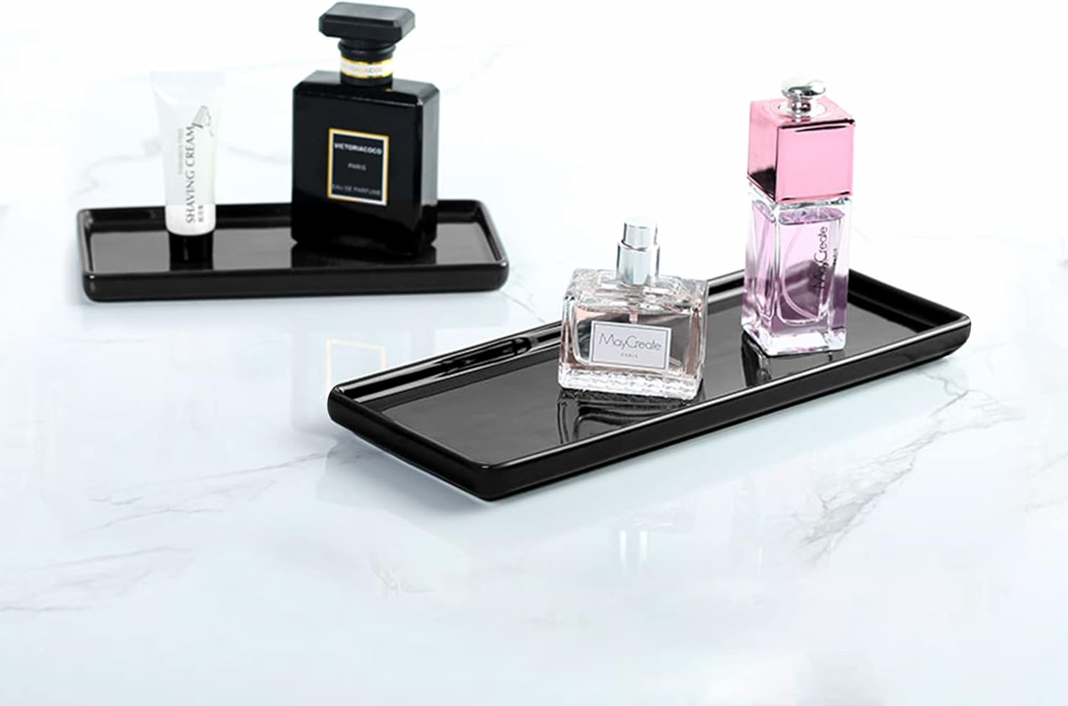 Floatant Small Black Ceramic Vanity Tray for Bathroom Bedroom Large