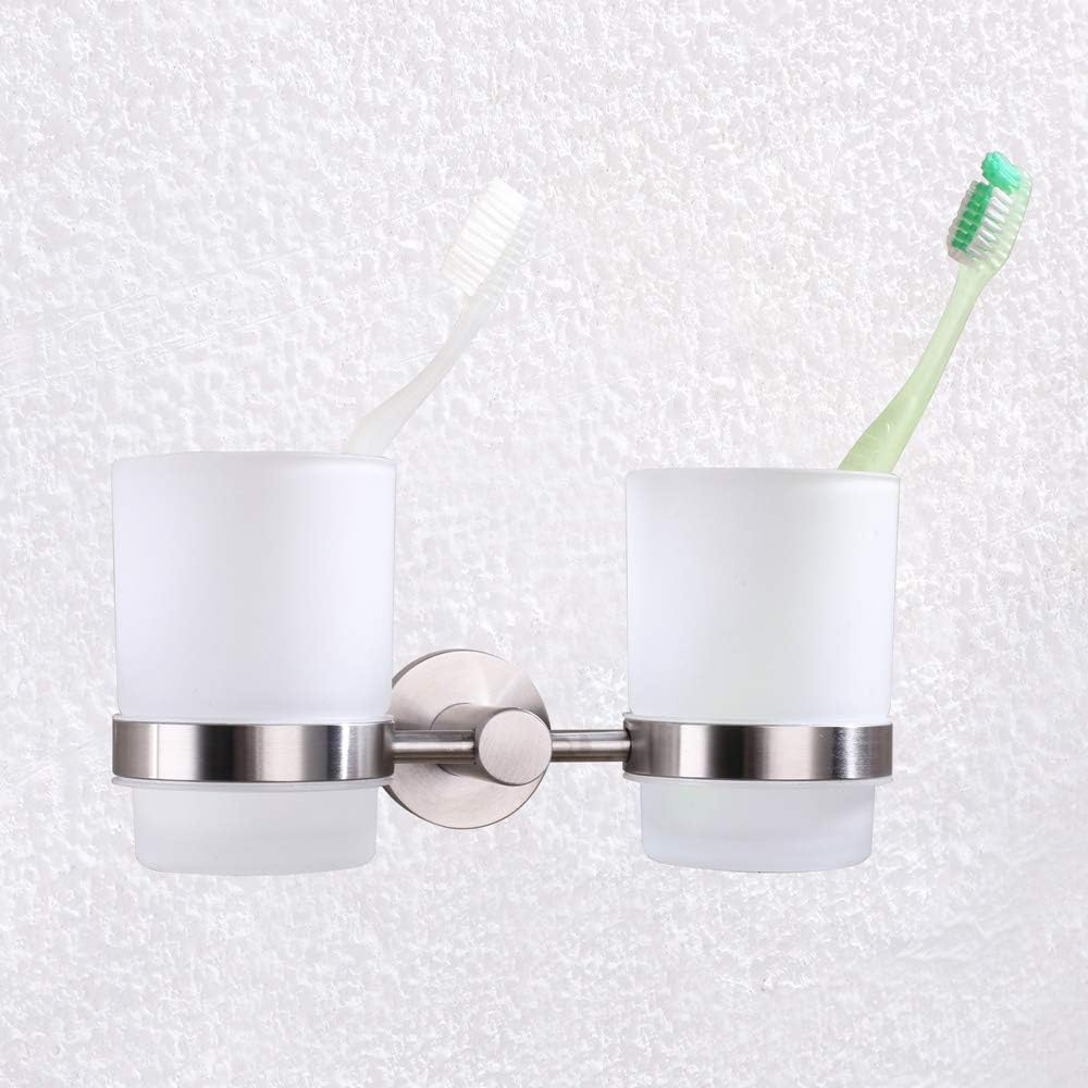 Double Toothbrush Holder Stainless Steel Wall-Mounted Organizer for Bathrooms
