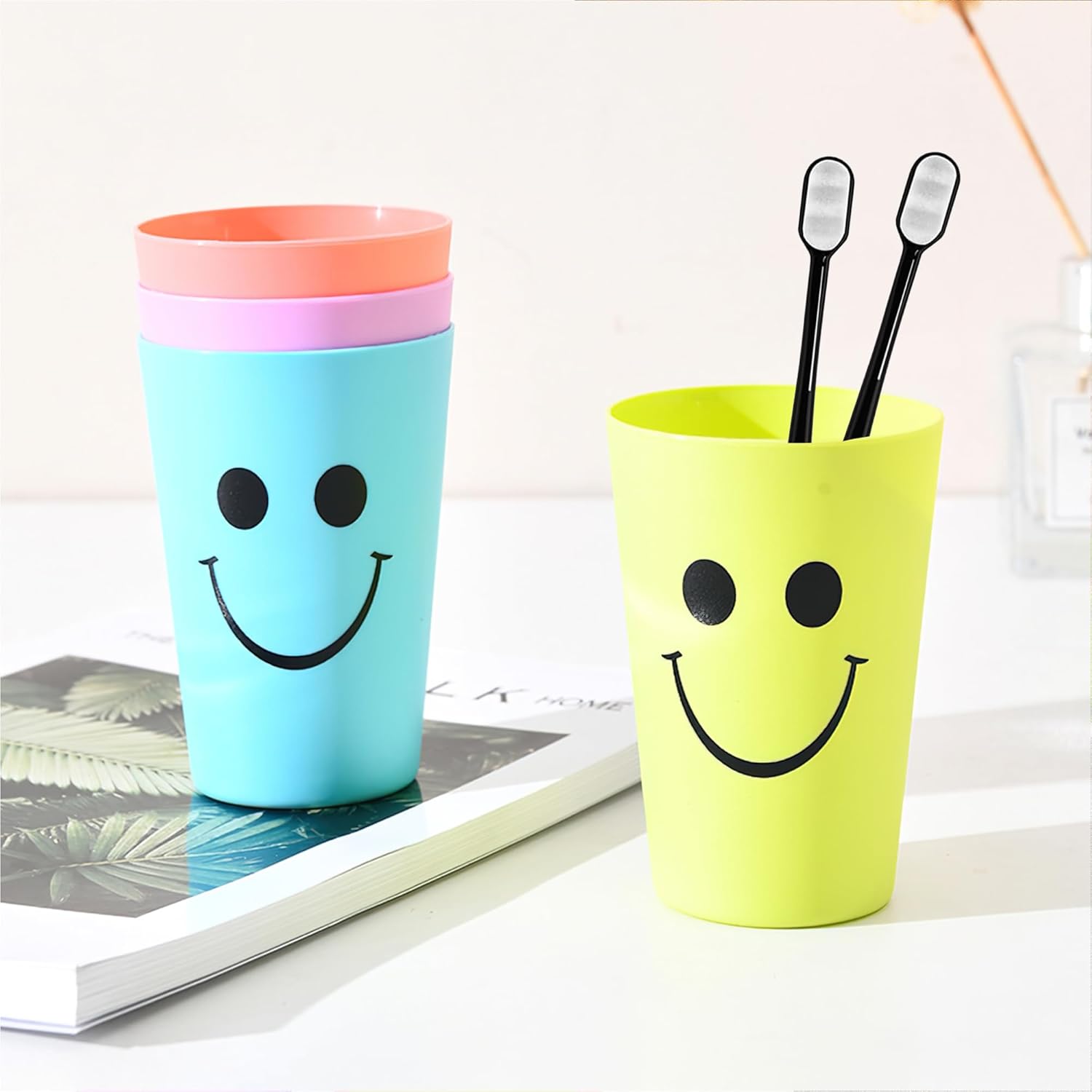 Smile Face Toothbrush Holder Reusable Stackable 260ml for Kids