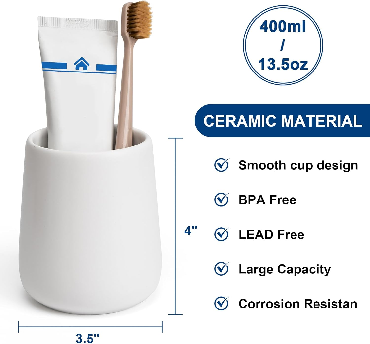 UHEY HOME - Durable and Stylish 135 oz Ceramic Toothbrush Holder