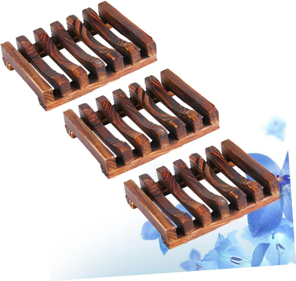 3pcs Wooden Soap Dish Natural Drain Soap Rack for Bath Kitchen
