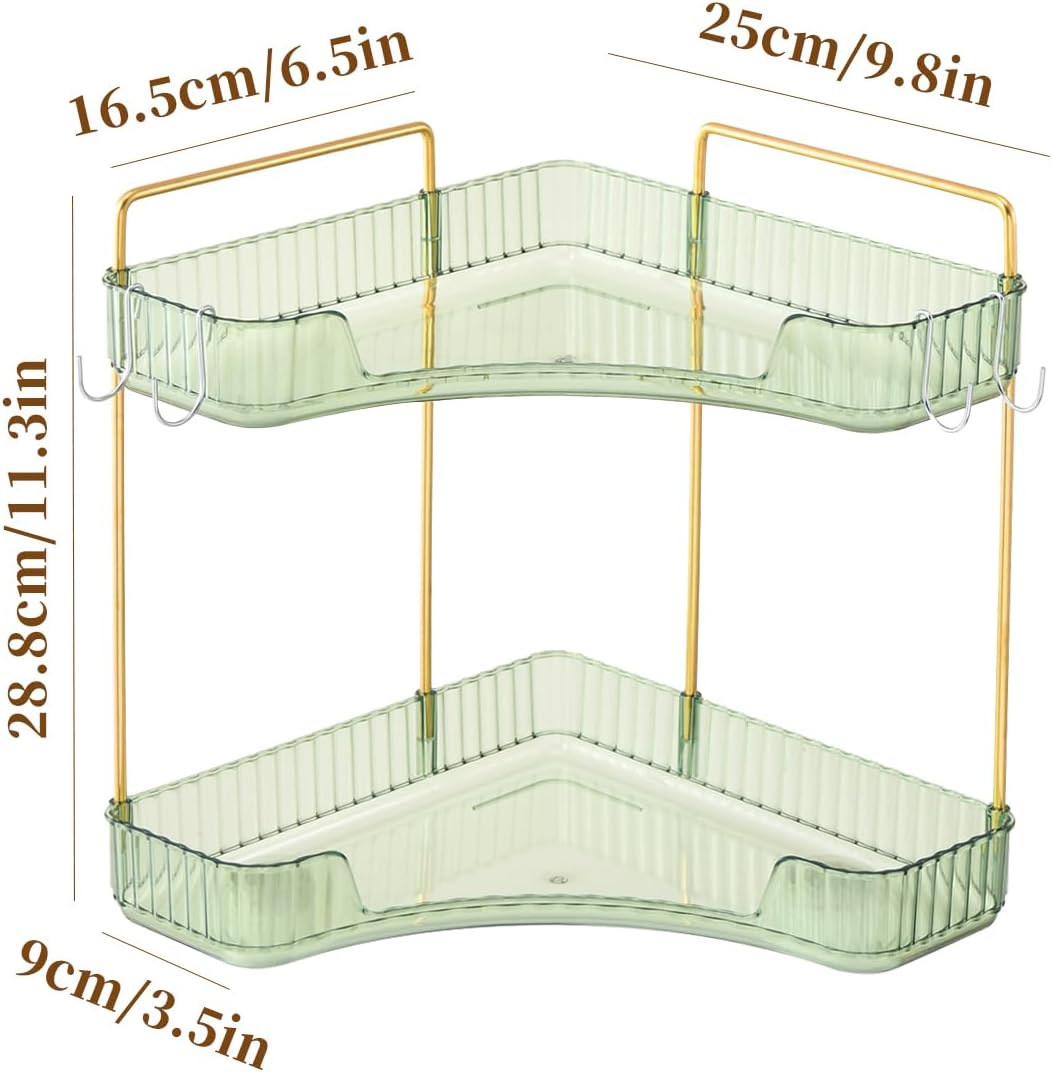 Plactical 2-Tier Plastic Bathroom Organizer with Green Gold Design